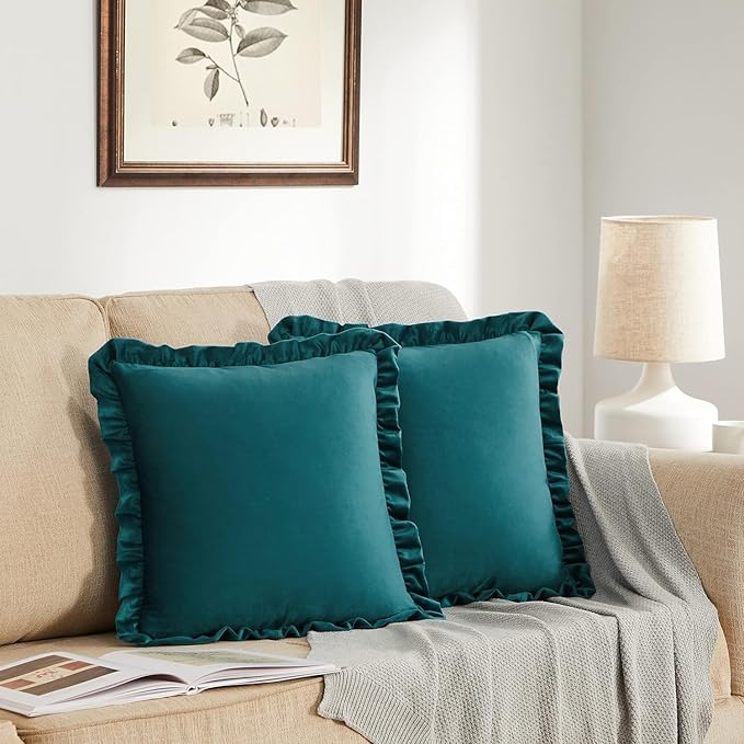 KNOTTING HOME Velvet Decorative Ruffle Cushion Pillow Covers for Sofa Couch and Home decor