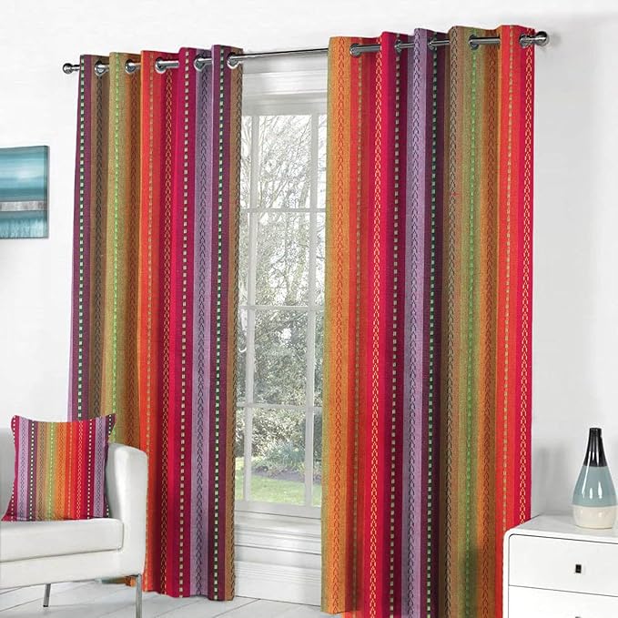 Knotting Home Bohemian Cotton Salsa Curtain for Door & Window, Boho Curtain with Eyelets 2 Piece Pack Curtain for Farmhouse Living Room Bedroom Kitchen