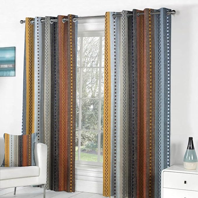 Knotting Home Bohemian Cotton Salsa Curtain for Door & Window, Boho Curtain with Eyelets 2 Piece Pack Curtain for Farmhouse Living Room Bedroom Kitchen