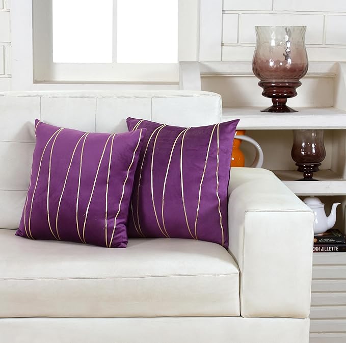 Knotting Home Decorative Gold Striped Throw Pillow Covers ,Soft Solid Velvet Pillow Covers Cushion Case with Zigzag Pattern for Sofa Bedroom