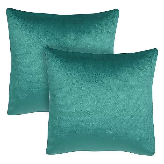 KNOTTING HOME Velvet Plain Decorative Throw Pillow Covers Soft Solid Square Cushion Cover Pillow Decor, Teal color