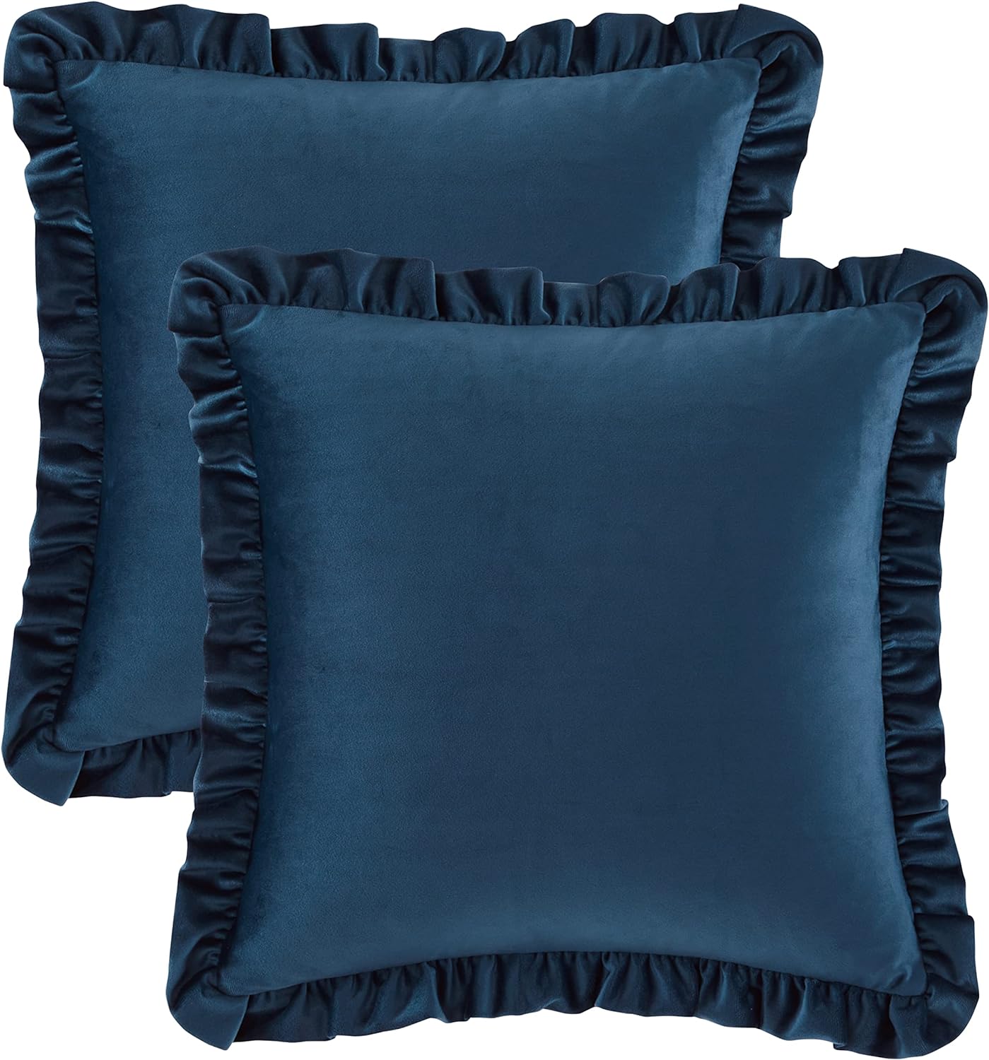 KNOTTING HOME Velvet Decorative Ruffle Cushion Pillow Covers for Sofa Couch and Home decor In Blue Color