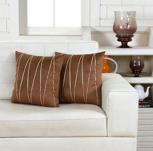 Knotting Home Decorative  Brown Gold Striped Throw Pillow Covers ,Soft Solid Velvet Pillow Covers Cushion Case with Zigzag Pattern for Sofa Bedroom