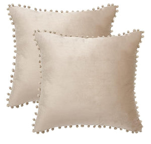 KNOTTING HOME Velvet Pompom Cushion Cover  Large Square Throw Pillow Covers for Sofa Living Room