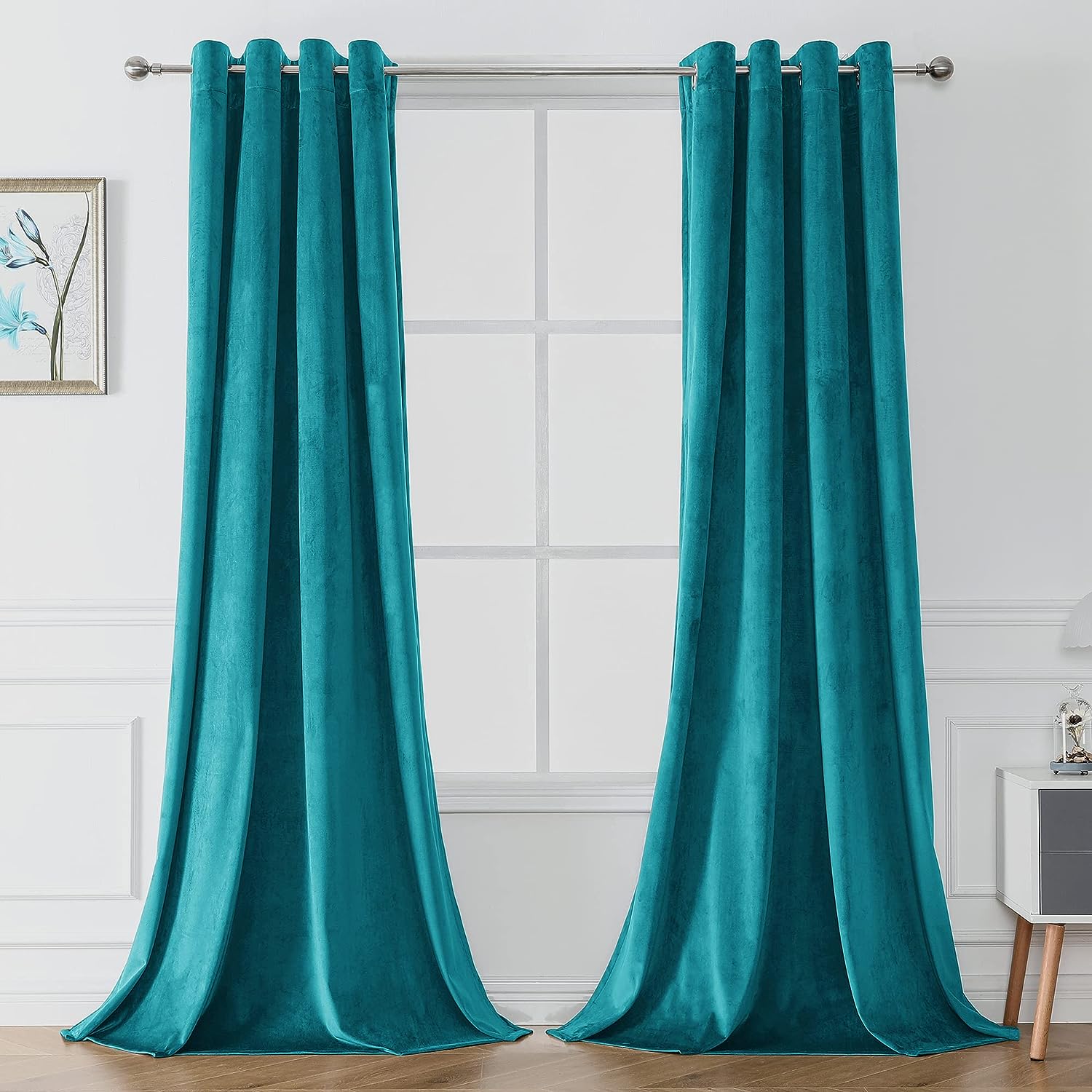 KNOTTING HOME Room Darkening Plain Velvet Eyelet Door Curtains for Living Room ,Bedroom ,Kitchen in Teal Color