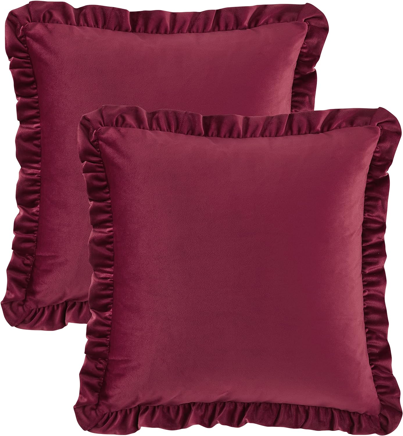 KNOTTING HOME Velvet Decorative Ruffle Cushion Pillow Covers for Sofa Couch and Home decor In Wine color