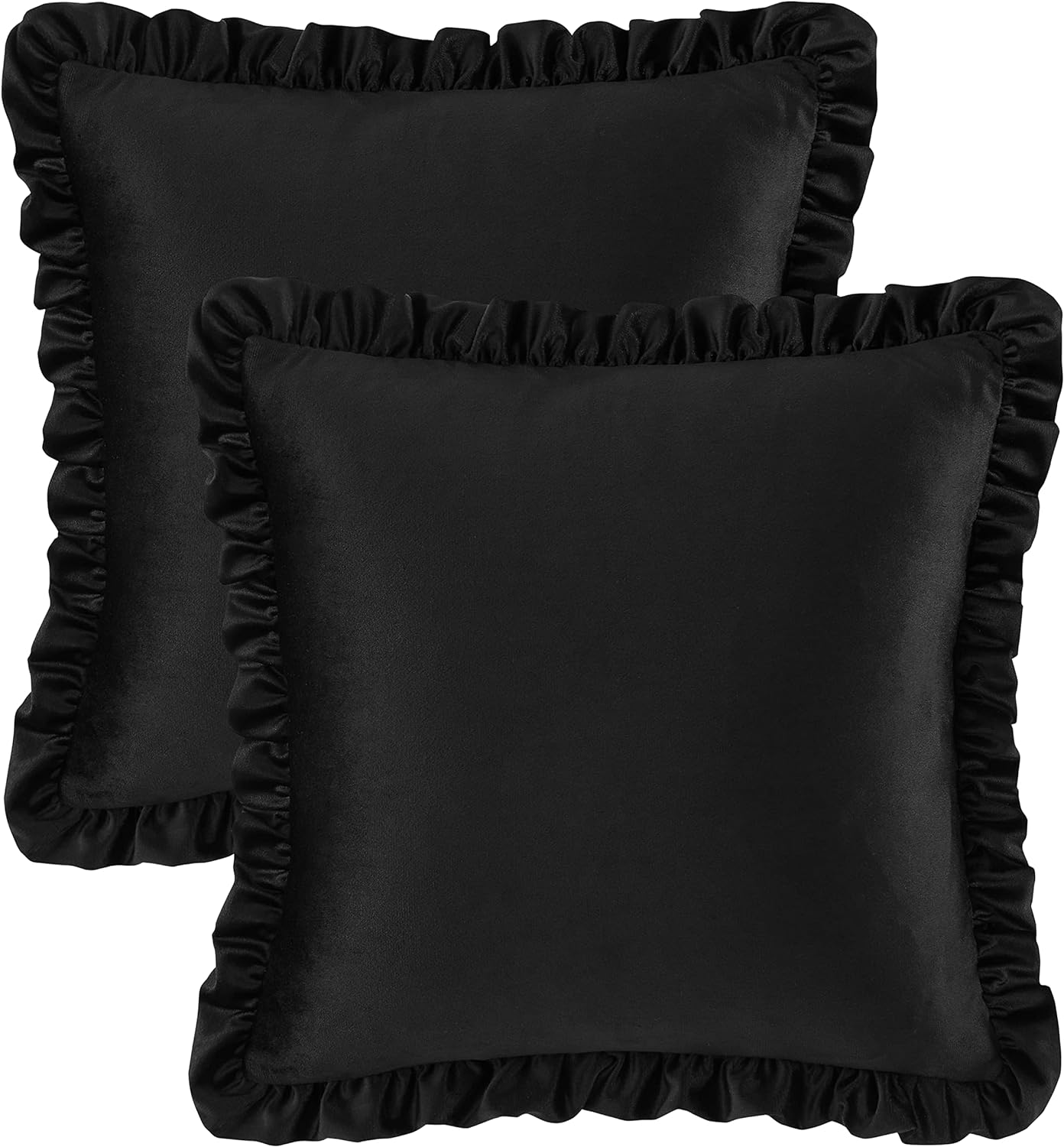 KNOTTING HOME Velvet Decorative Ruffle Cushion Pillow Covers for Sofa Couch and Home decor In Black Color