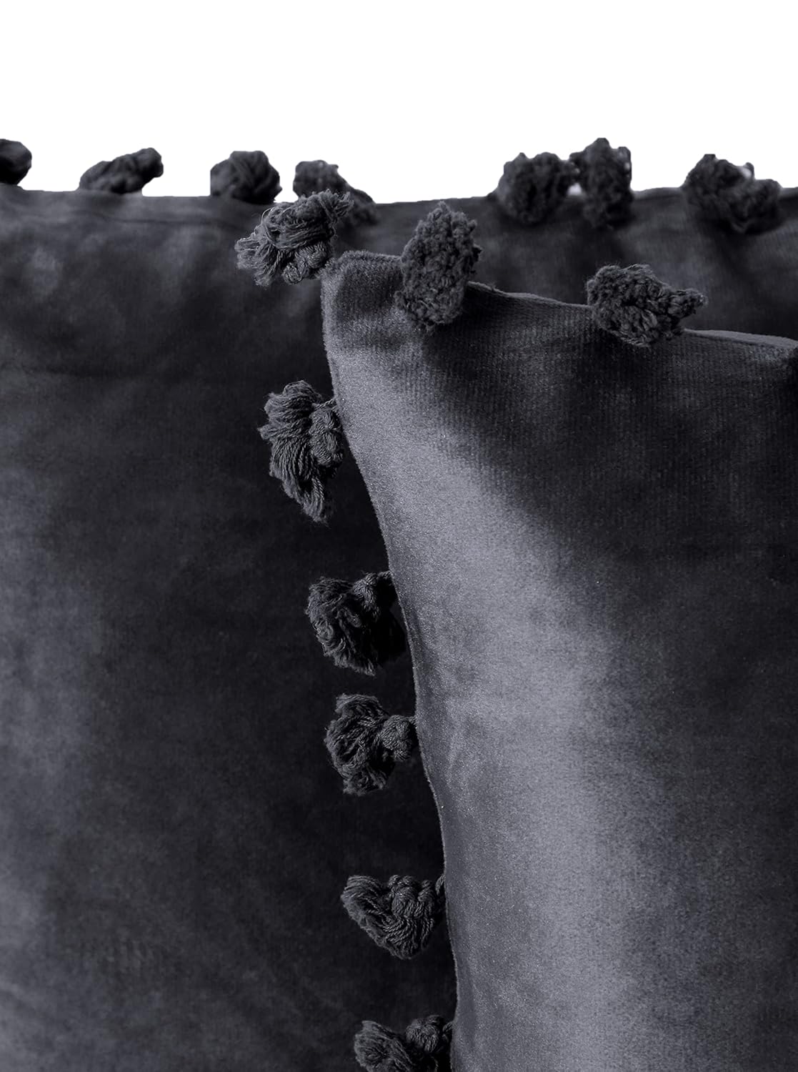 KNOTTING HOME Velvet Tassels Fringe Design Cushion Cover Throw Pillow Covers for Sofa Living Room in Black Color