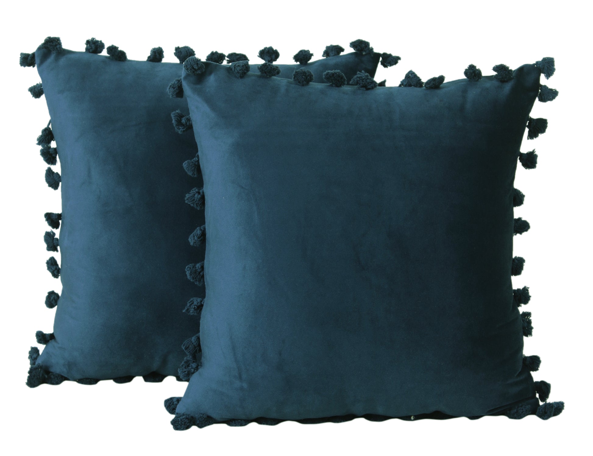 KNOTTING HOME Velvet Tassels Fringe Design Cushion Cover Throw Pillow Covers for Sofa Living Room in Blue Color