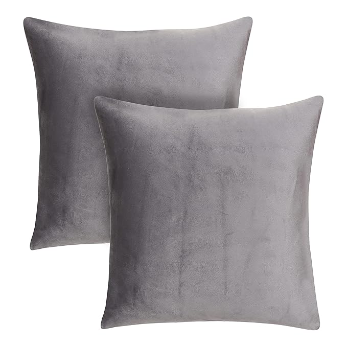 KNOTTING HOME Velvet Plain Decorative Throw Pillow Covers Soft Solid Square Cushion Cover Pillow Decor, Silver color