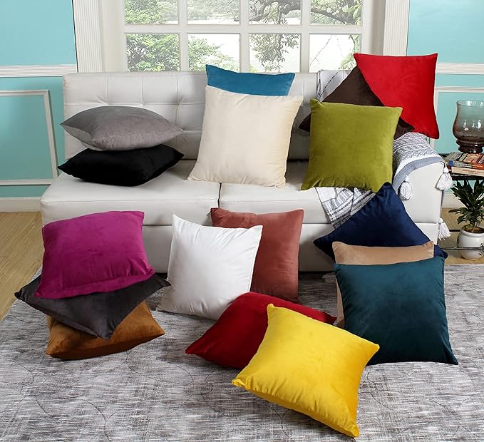 KNOTTING HOME Velvet Plain Decorative Throw Pillow Covers Soft Solid Square Cushion Cover Pillow Decor, White color