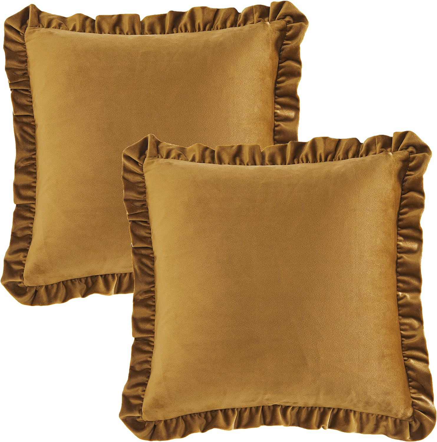 KNOTTING HOME Velvet Decorative Ruffle Cushion Pillow Covers for Sofa Couch and Home decor In Brown color