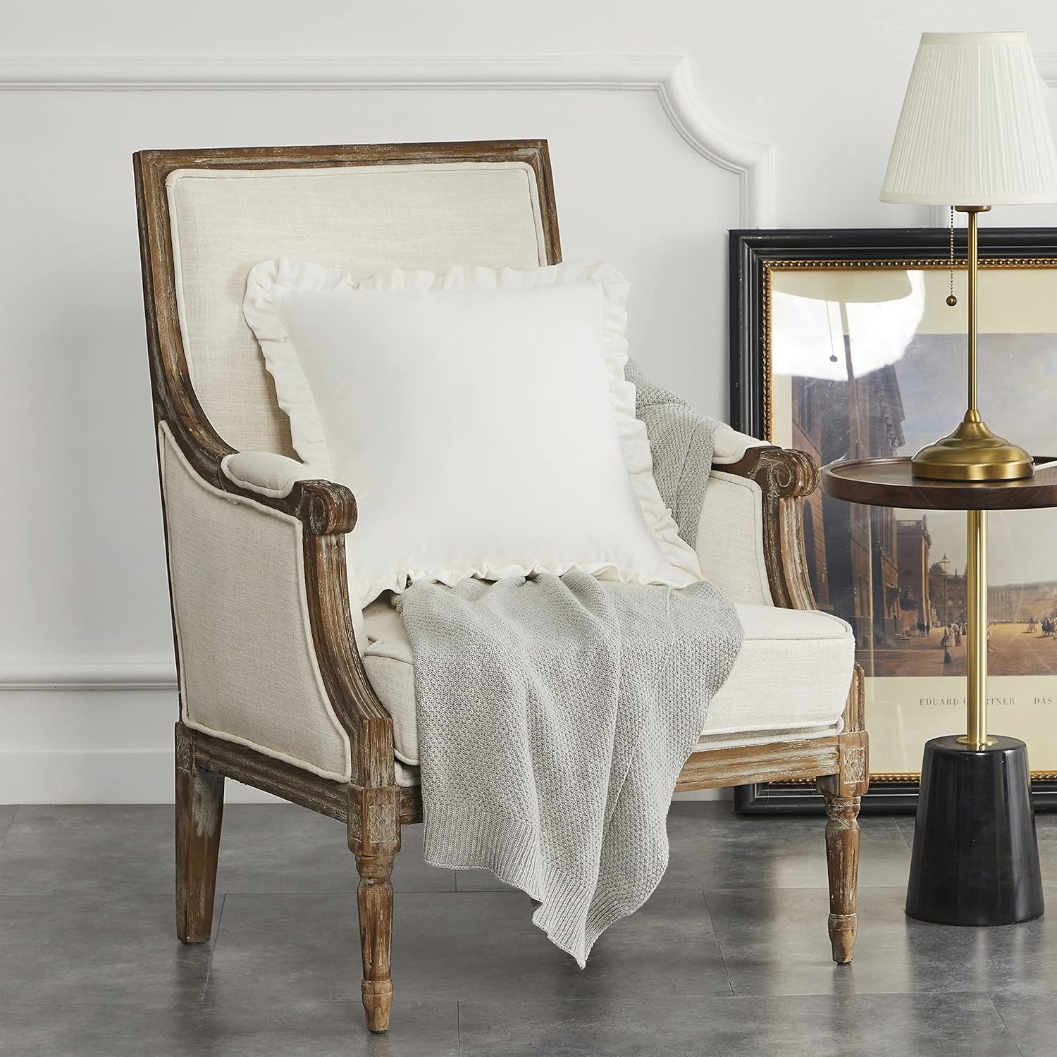 KNOTTING HOME Velvet Decorative Ruffle Cushion Pillow Covers for Sofa Couch and Home decor In White color