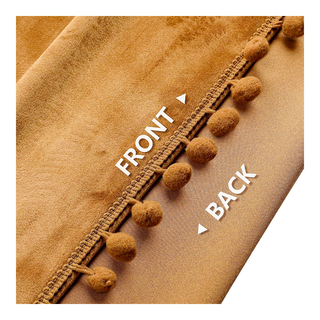 KNOTTING HOME Velvet Eyelet Door Curtains with pom pom Lace for Living Room Bedroom Kitchen in Brown Color