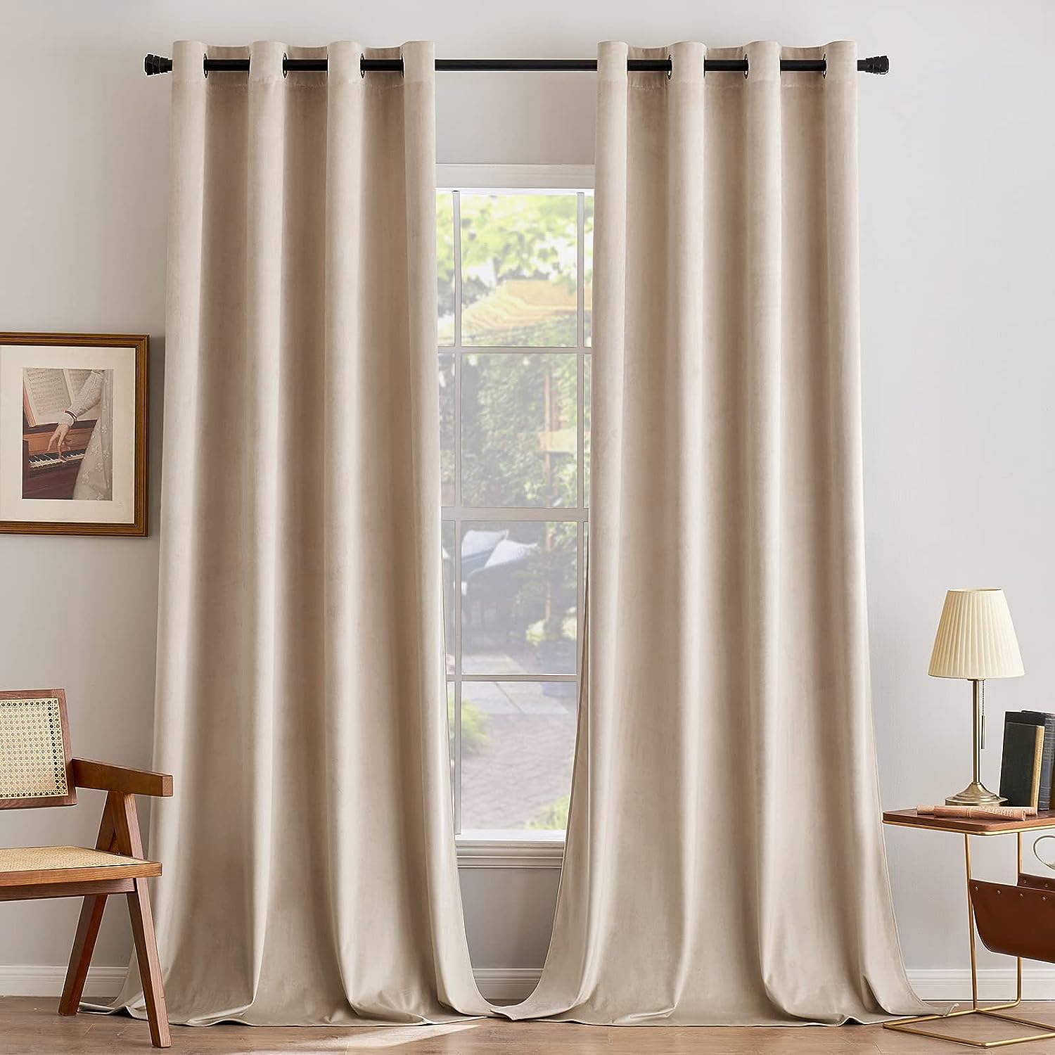 KNOTTING HOME Room Darkening Plain Velvet Eyelet Door Curtains for Living Room ,Bedroom ,Kitchen in Beige Color