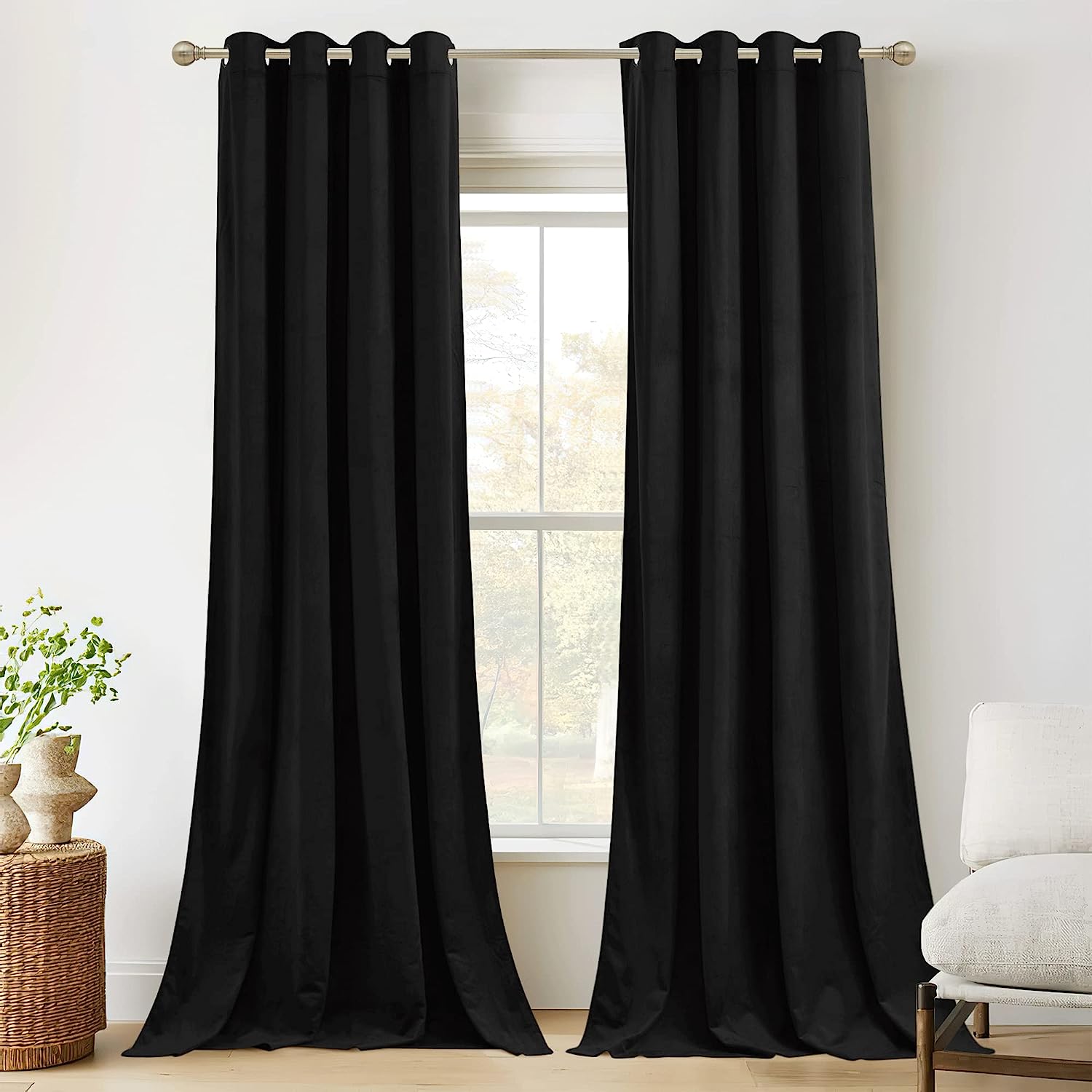 KNOTTING HOME Room Darkening Plain Velvet Eyelet Door Curtains for Living Room ,Bedroom ,Kitchen in Black Color