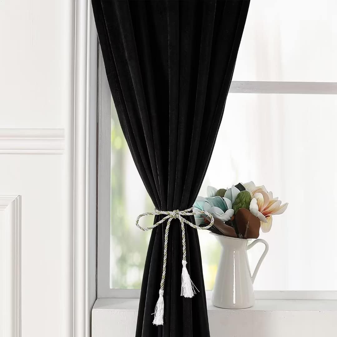 KNOTTING HOME Room Darkening Plain Velvet Eyelet Door Curtains for Living Room ,Bedroom ,Kitchen in Black Color