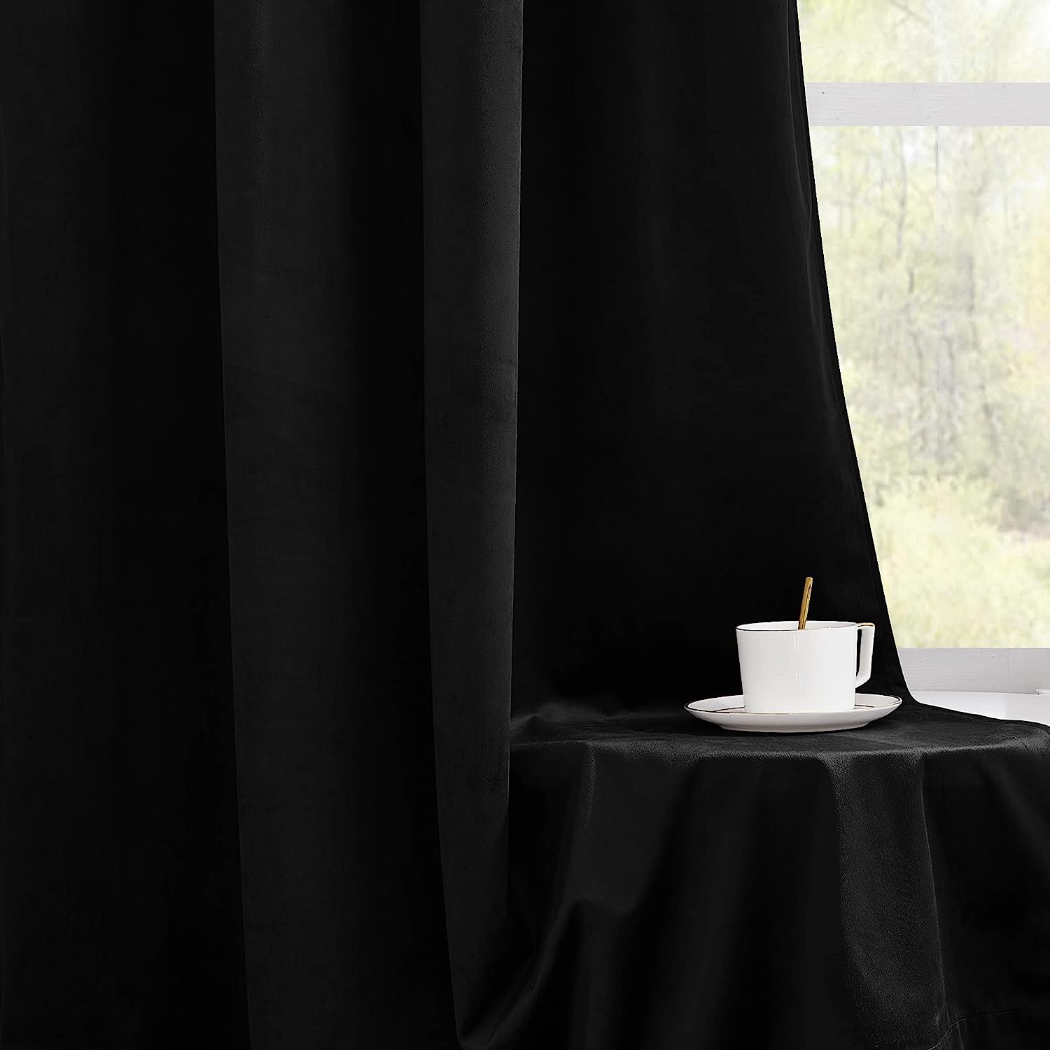 KNOTTING HOME Room Darkening Plain Velvet Eyelet Door Curtains for Living Room ,Bedroom ,Kitchen in Black Color