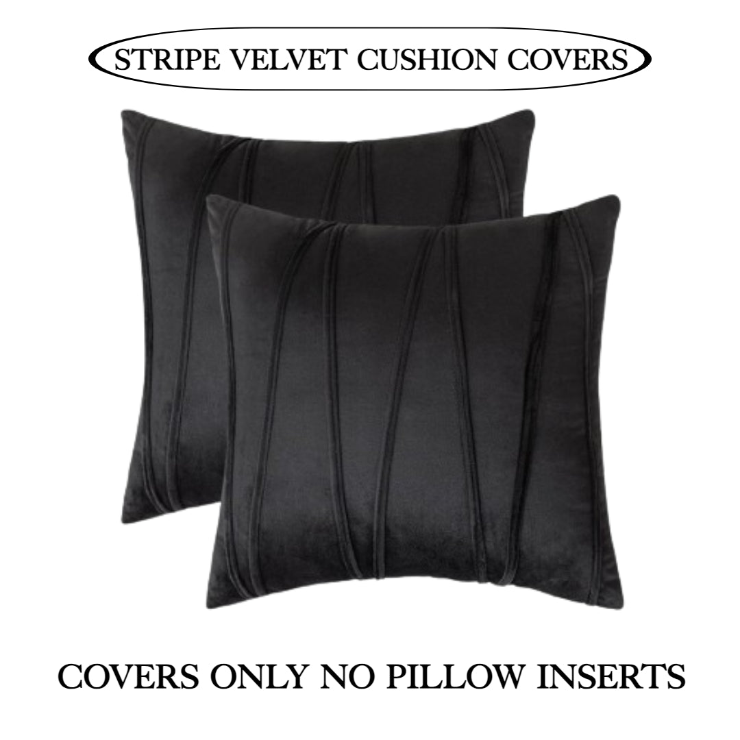 Knotting Home Decorative Striped Throw Pillow Covers Soft Solid Velvet Pillow Covers Cushion Case with Zigzag Pattern for Sofa Bedroom Black color