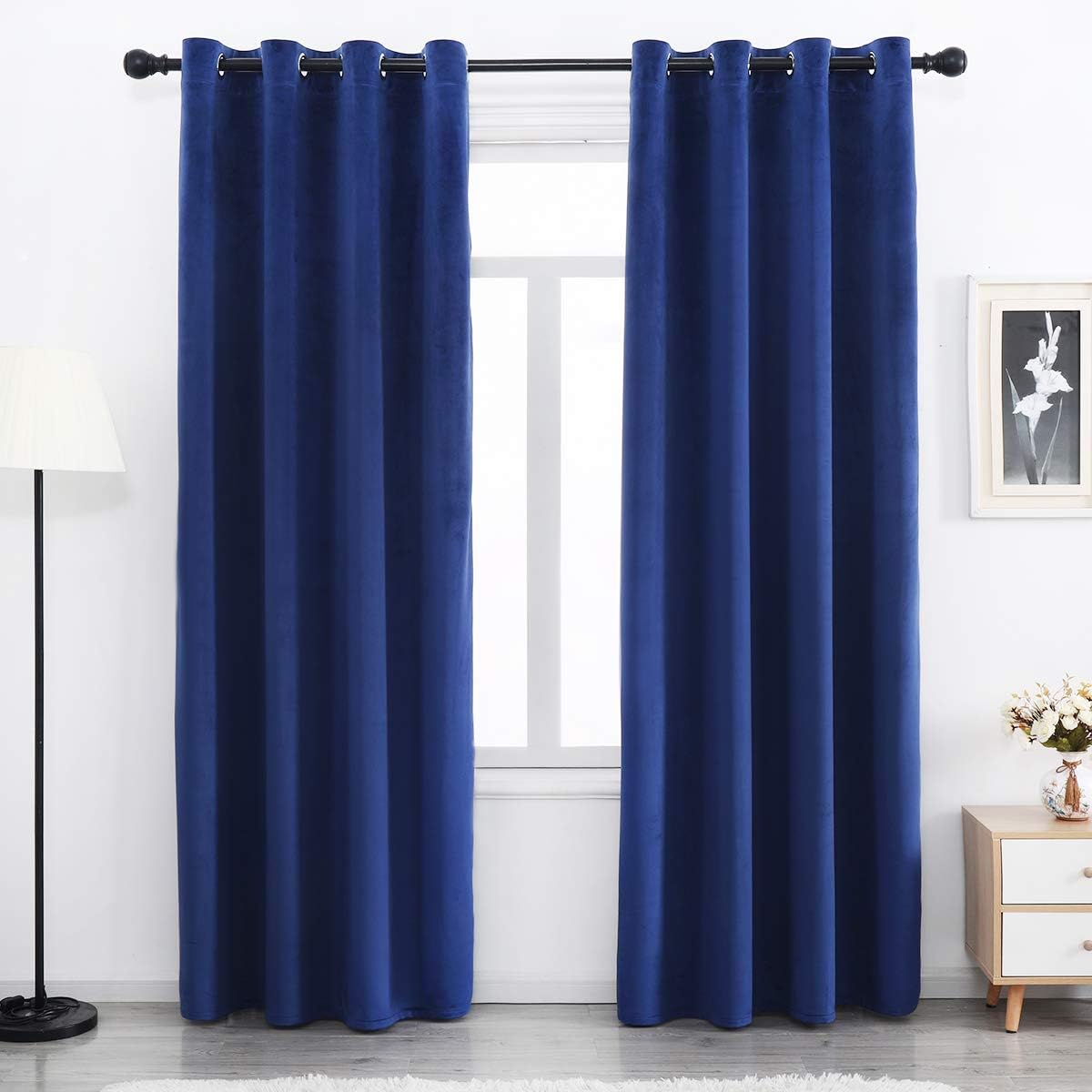 KNOTTING HOME Room Darkening Plain Velvet Eyelet Door Curtains for Living Room ,Bedroom ,Kitchen in Blue Color