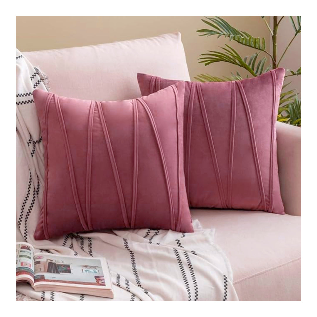 Knotting Home Decorative Striped Throw Pillow Covers Beige Color Soft Solid Velvet Pillow Covers Cushion Case with Zigzag Pattern for Sofa Bedroom
