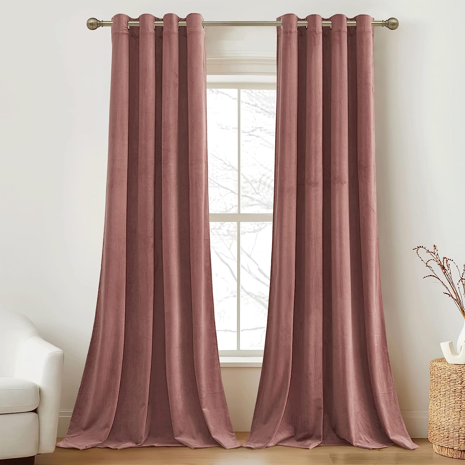 KNOTTING HOME Room Darkening Plain Velvet Eyelet Door Curtains for Living Room ,Bedroom ,Kitchen in Blush Color