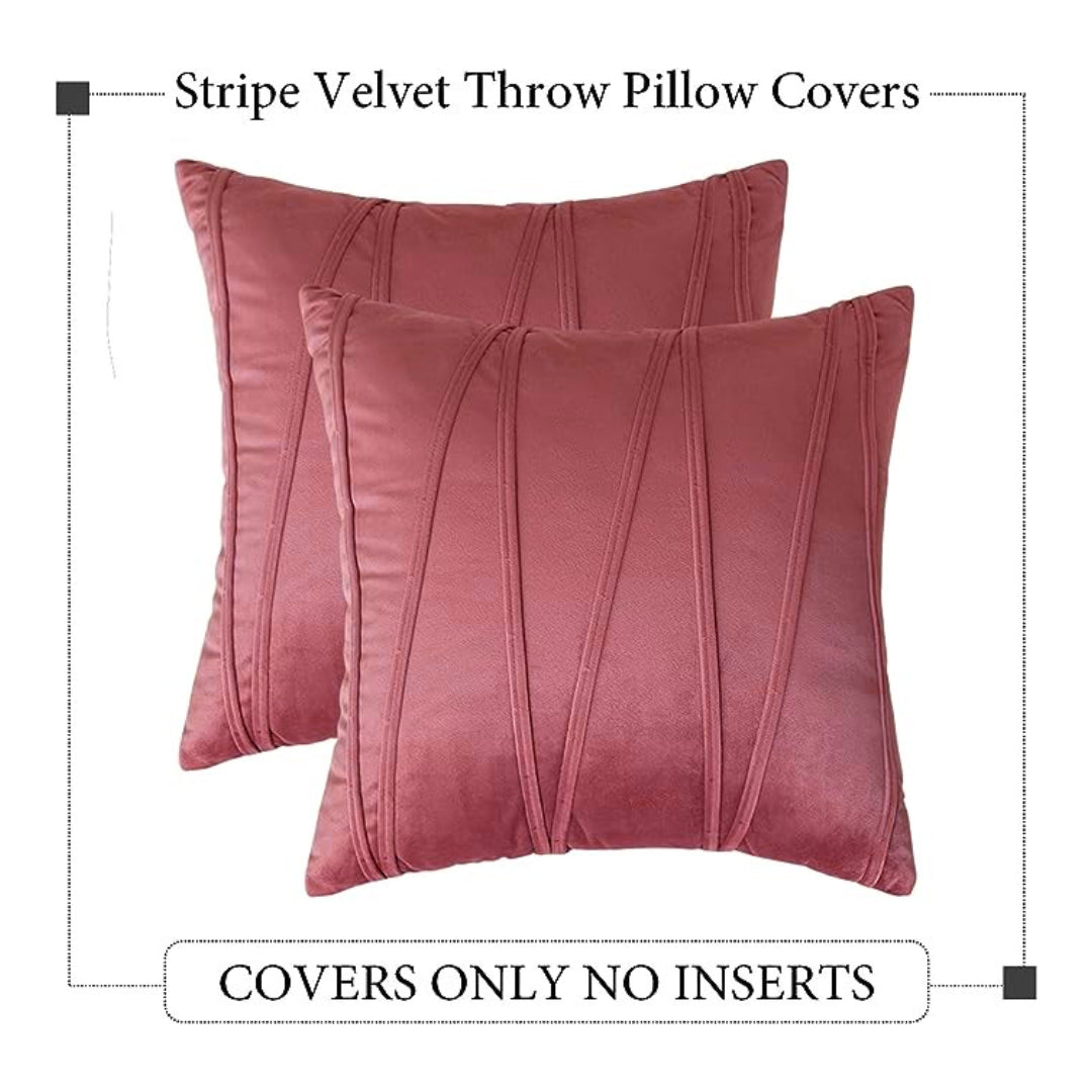 Knotting Home Decorative Striped Throw Pillow Covers Beige Color Soft Solid Velvet Pillow Covers Cushion Case with Zigzag Pattern for Sofa Bedroom