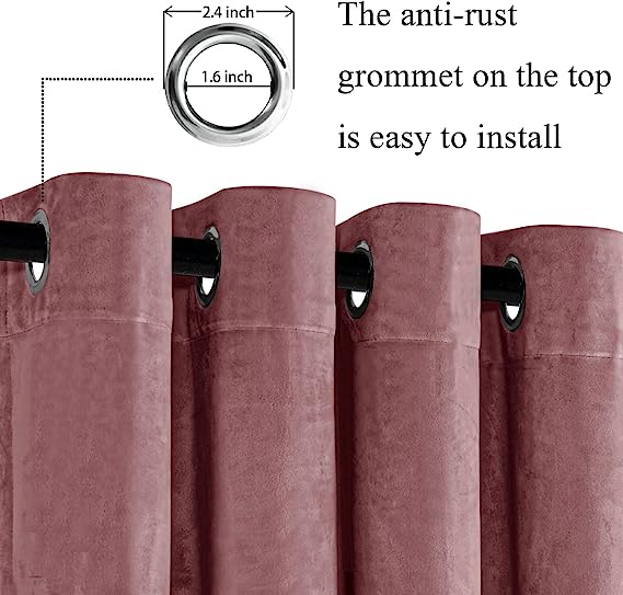 KNOTTING HOME Velvet Eyelet Door Curtains with pom pom Lace for Living Room Bedroom Kitchen in Blush Color