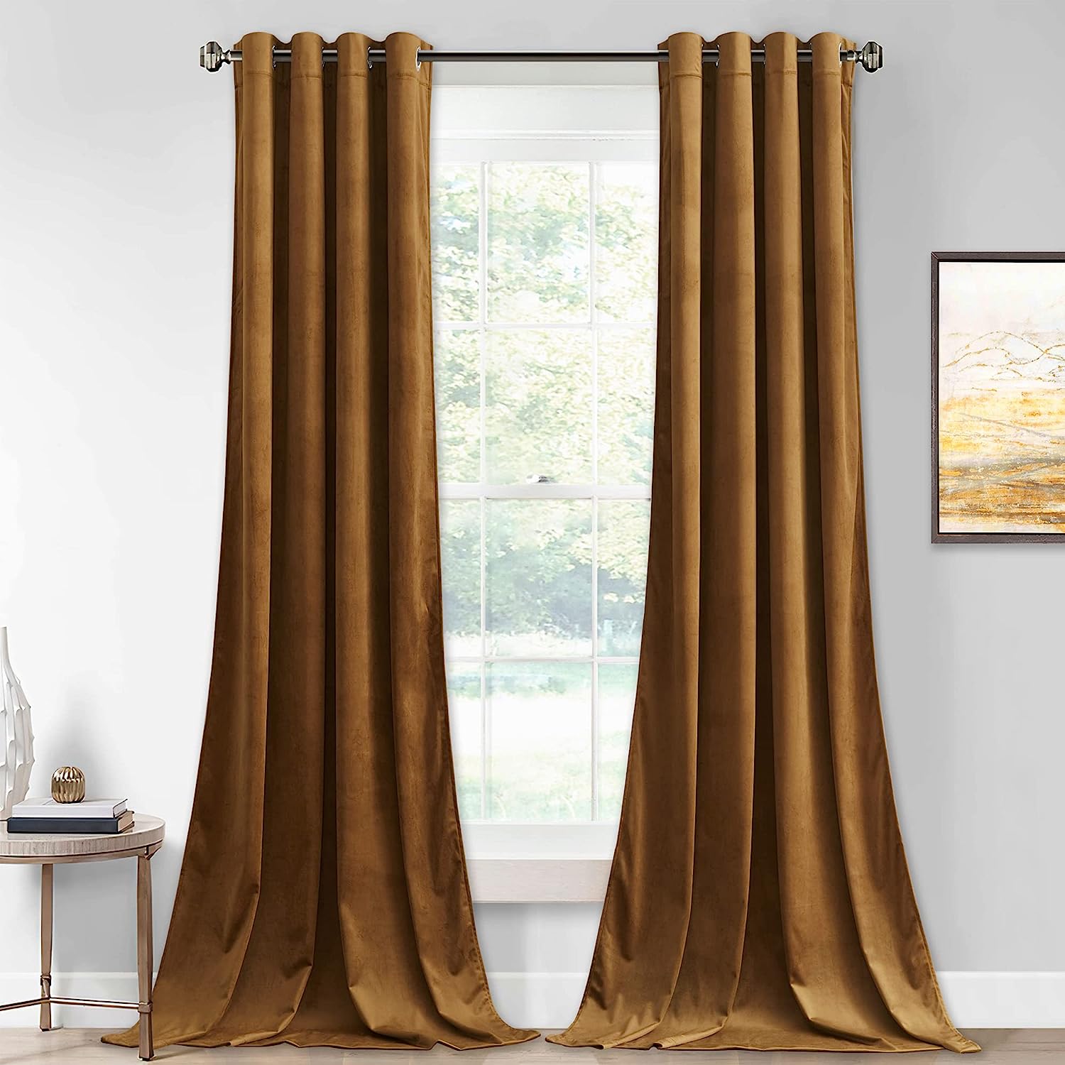 KNOTTING HOME Room Darkening Plain Velvet Eyelet Door Curtains for Living Room ,Bedroom ,Kitchen in Brown Color
