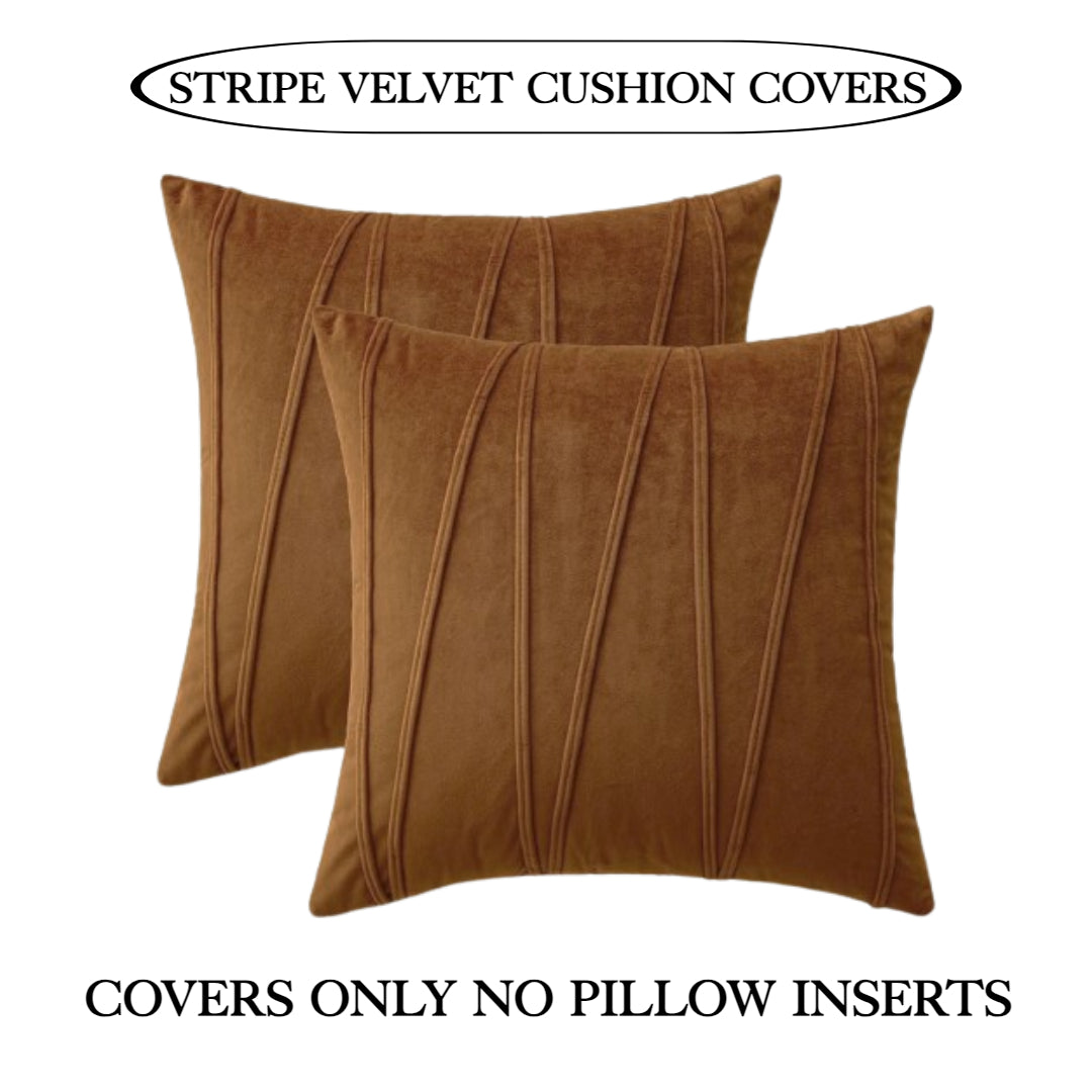 Knotting Home Decorative Striped Throw Pillow Covers Brown Color Solid Velvet Pillow Covers Cushion Case with Zigzag Pattern for Sofa Bedroom