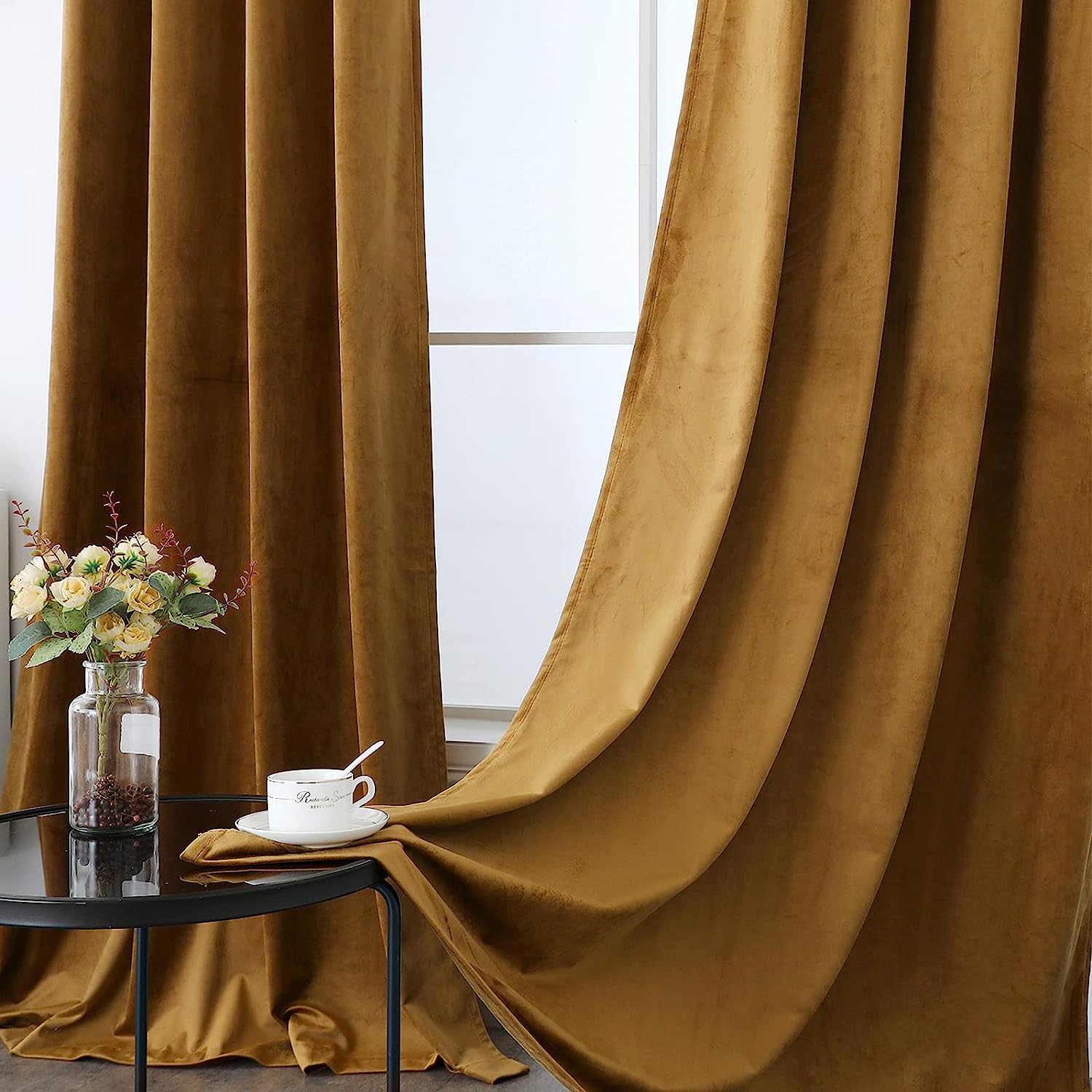 KNOTTING HOME Room Darkening Plain Velvet Eyelet Door Curtains for Living Room ,Bedroom ,Kitchen in Brown Color