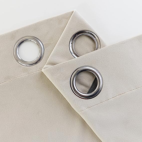 KNOTTING HOME Velvet Eyelet Door Curtains with pom pom Lace for Living Room Bedroom Kitchen in Cream Color