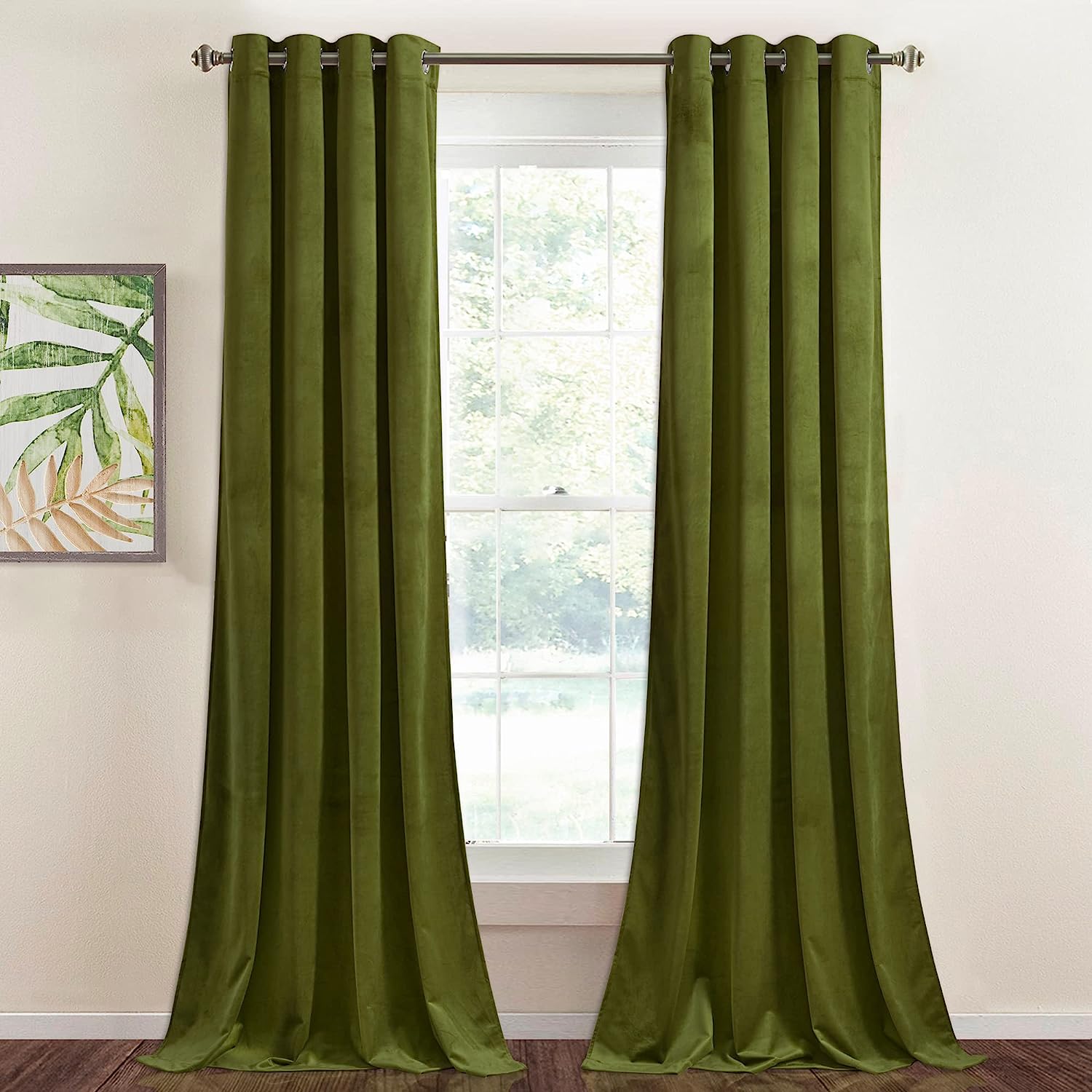 KNOTTING HOME Room Darkening Plain Velvet Eyelet Door Curtains for Living Room ,Bedroom ,Kitchen in Green Color