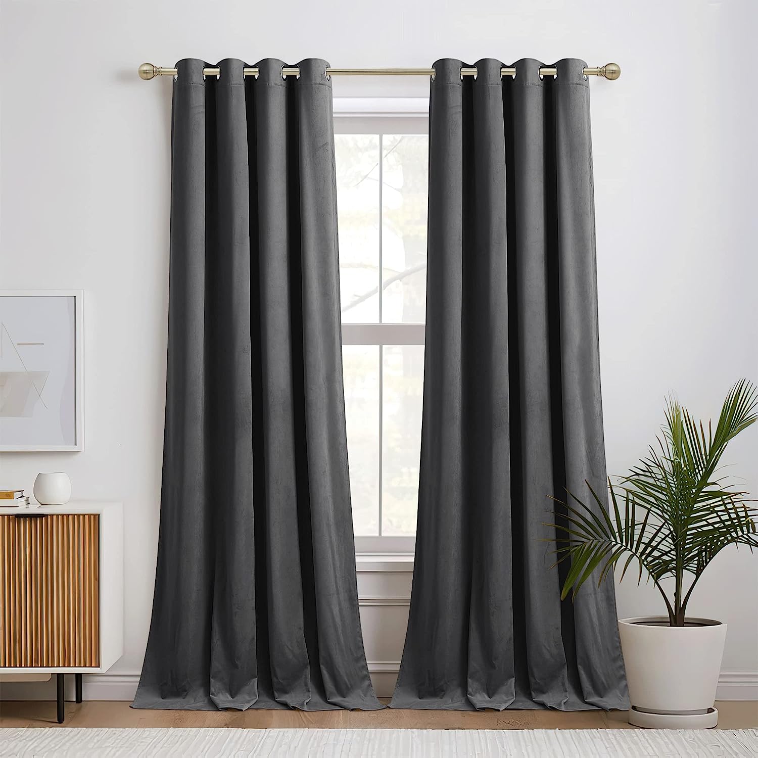 KNOTTING HOME Room Darkening Plain Velvet Eyelet Door Curtains for Living Room ,Bedroom ,Kitchen in Grey Color
