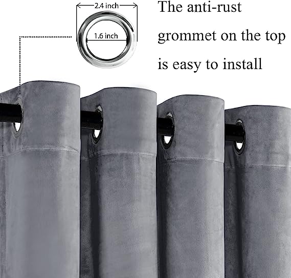 KNOTTING HOME Velvet Eyelet Door Curtains with pom pom Lace for Living Room Bedroom Kitchen in Grey Color