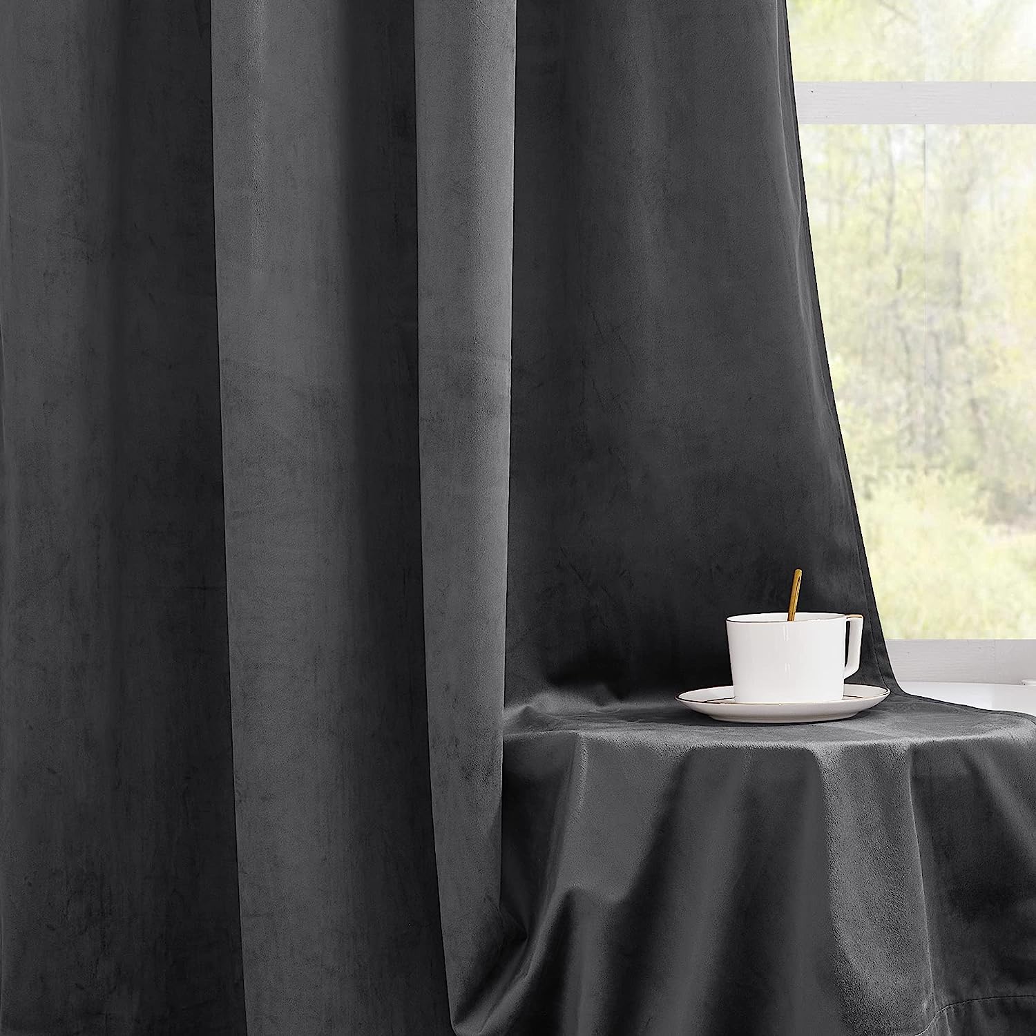KNOTTING HOME Room Darkening Plain Velvet Eyelet Door Curtains for Living Room ,Bedroom ,Kitchen in Grey Color