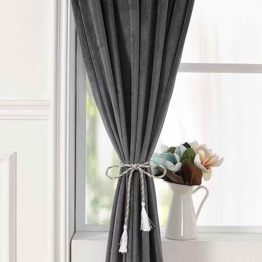KNOTTING HOME Room Darkening Plain Velvet Eyelet Door Curtains for Living Room ,Bedroom ,Kitchen in Grey Color