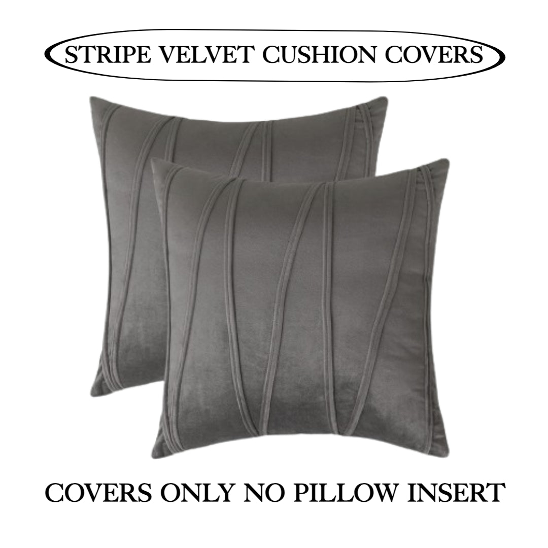 Knotting Home Decorative Striped Throw Pillow Covers  Grey Color ,Soft Solid Velvet Pillow Covers Cushion Case with Zigzag Pattern for Sofa Bedroom