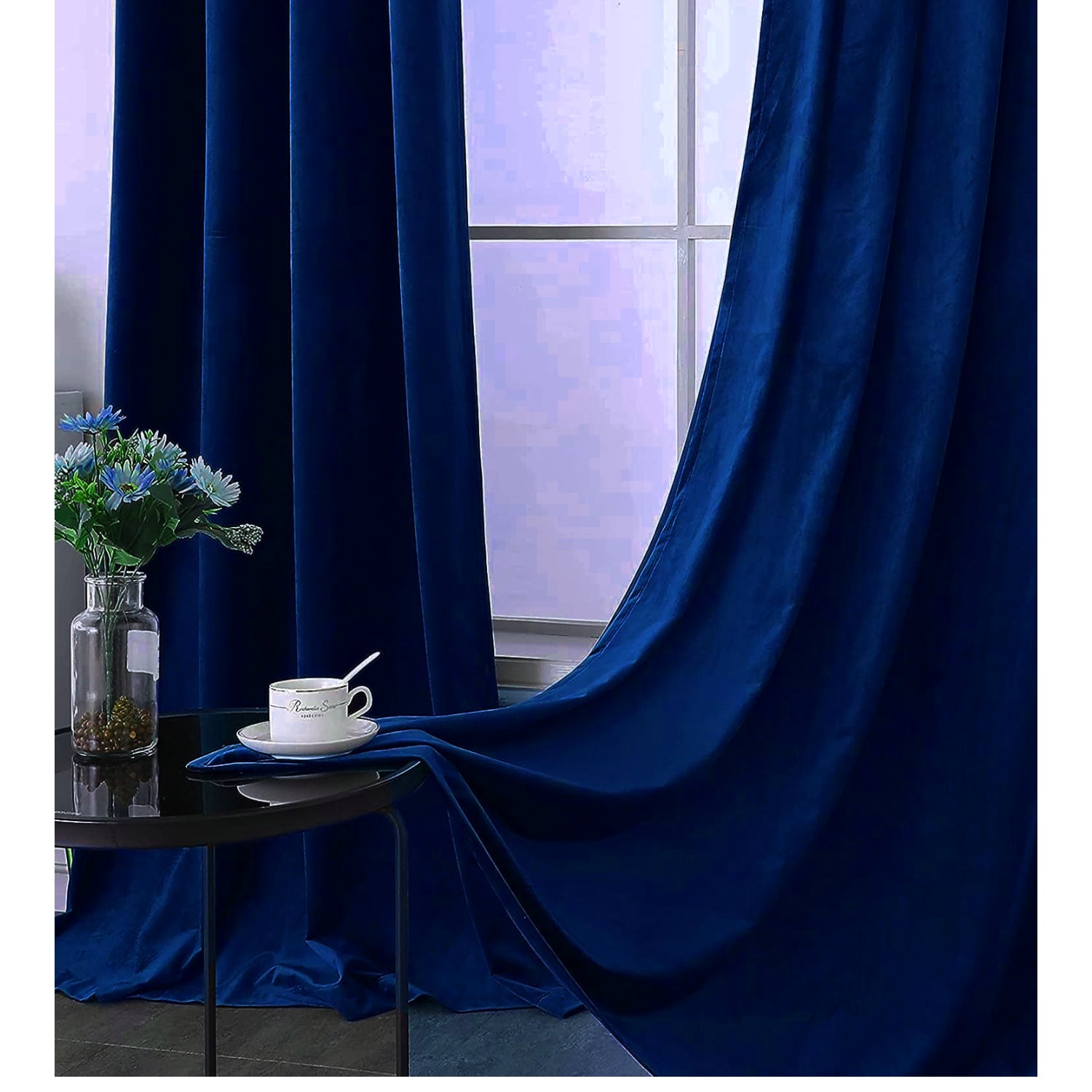 KNOTTING HOME Room Darkening Plain Velvet Eyelet Door Curtains for Living Room ,Bedroom ,Kitchen in Blue Color