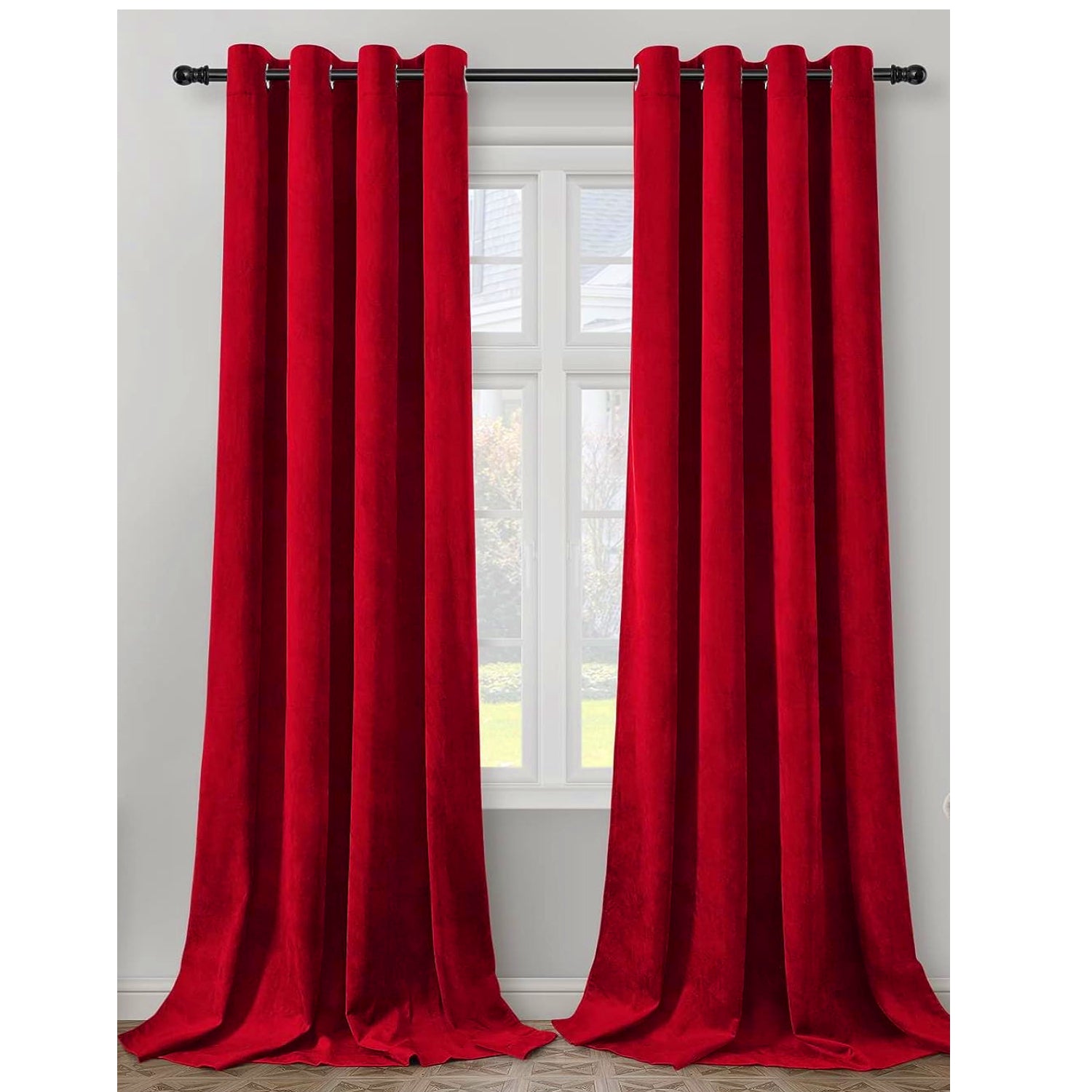 KNOTTING HOME Room Darkening Plain Velvet Eyelet Door Curtains for Living Room ,Bedroom ,Kitchen in Red Color