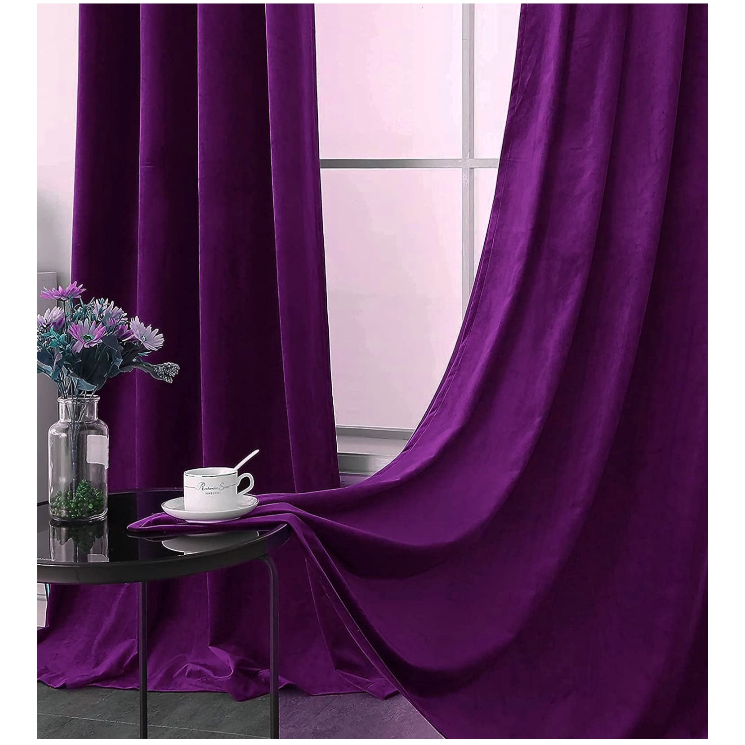 KNOTTING HOME Room Darkening Plain Velvet Eyelet Door Curtains for Living Room ,Bedroom ,Kitchen in Purple Color