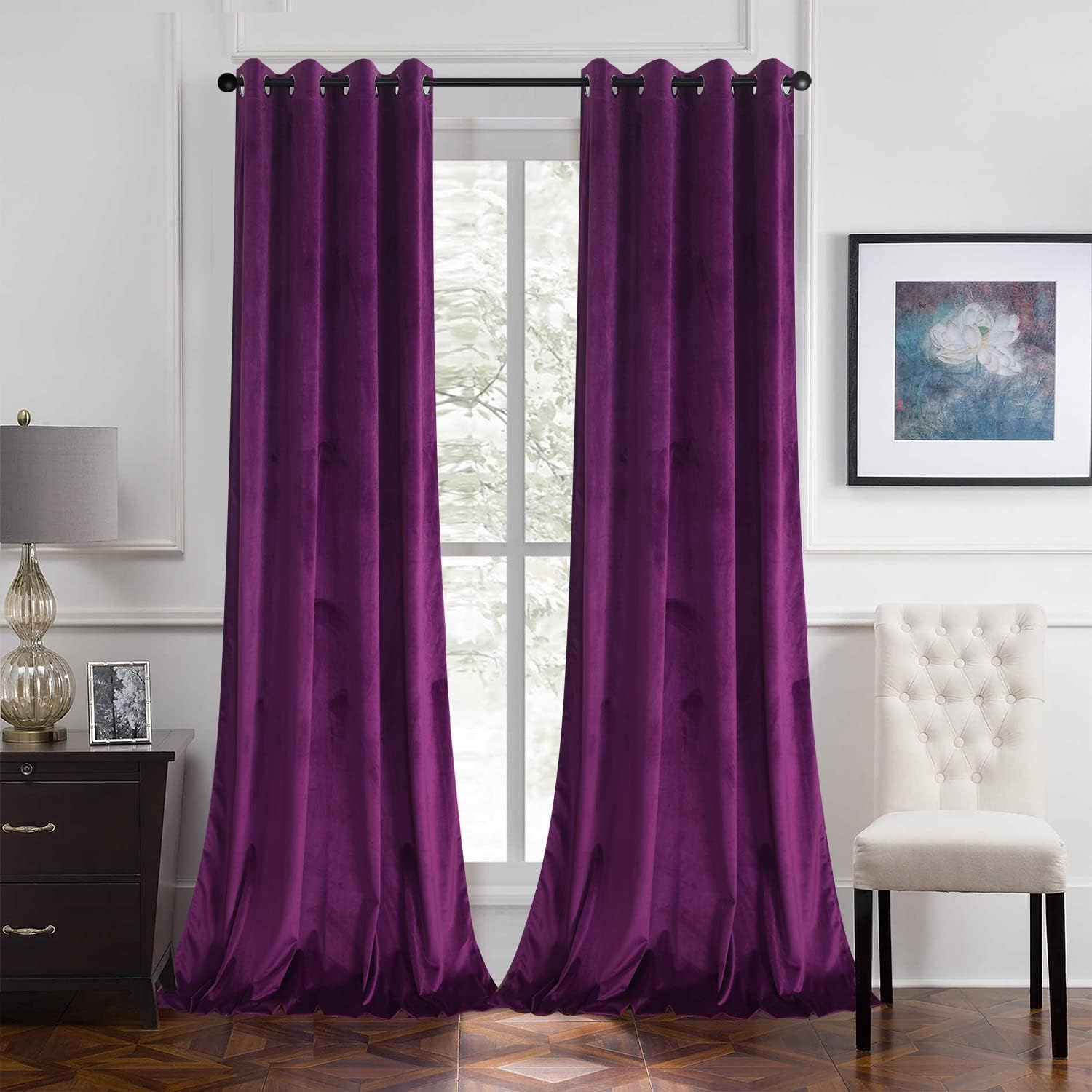 KNOTTING HOME Room Darkening Plain Velvet Eyelet Door Curtains for Living Room ,Bedroom ,Kitchen in Purple Color