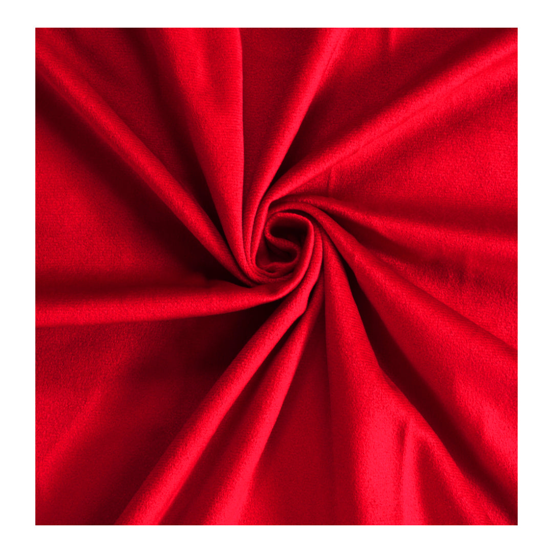 KNOTTING HOME Velvet Eyelet Door Curtains with pom pom Lace for Living Room Bedroom Kitchen in Red Color