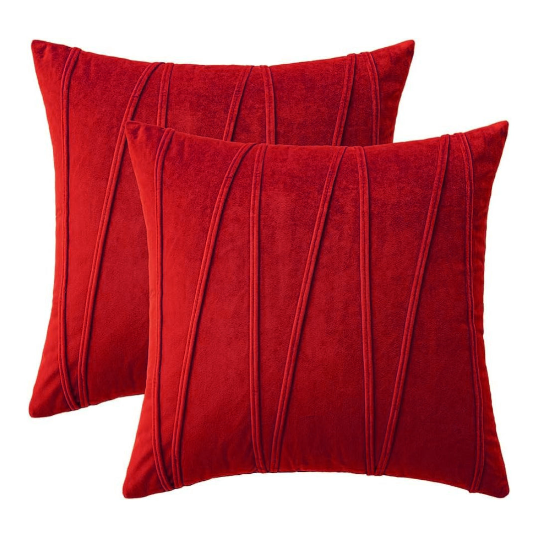 Knotting Home Decorative Striped Throw Pillow Covers  Red Color Soft Solid Velvet Pillow Covers Cushion Case with Zigzag Pattern for Sofa Bedroom