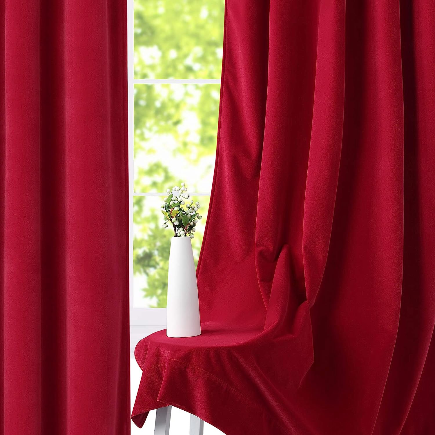 KNOTTING HOME Room Darkening Plain Velvet Eyelet Door Curtains for Living Room ,Bedroom ,Kitchen in Red Color