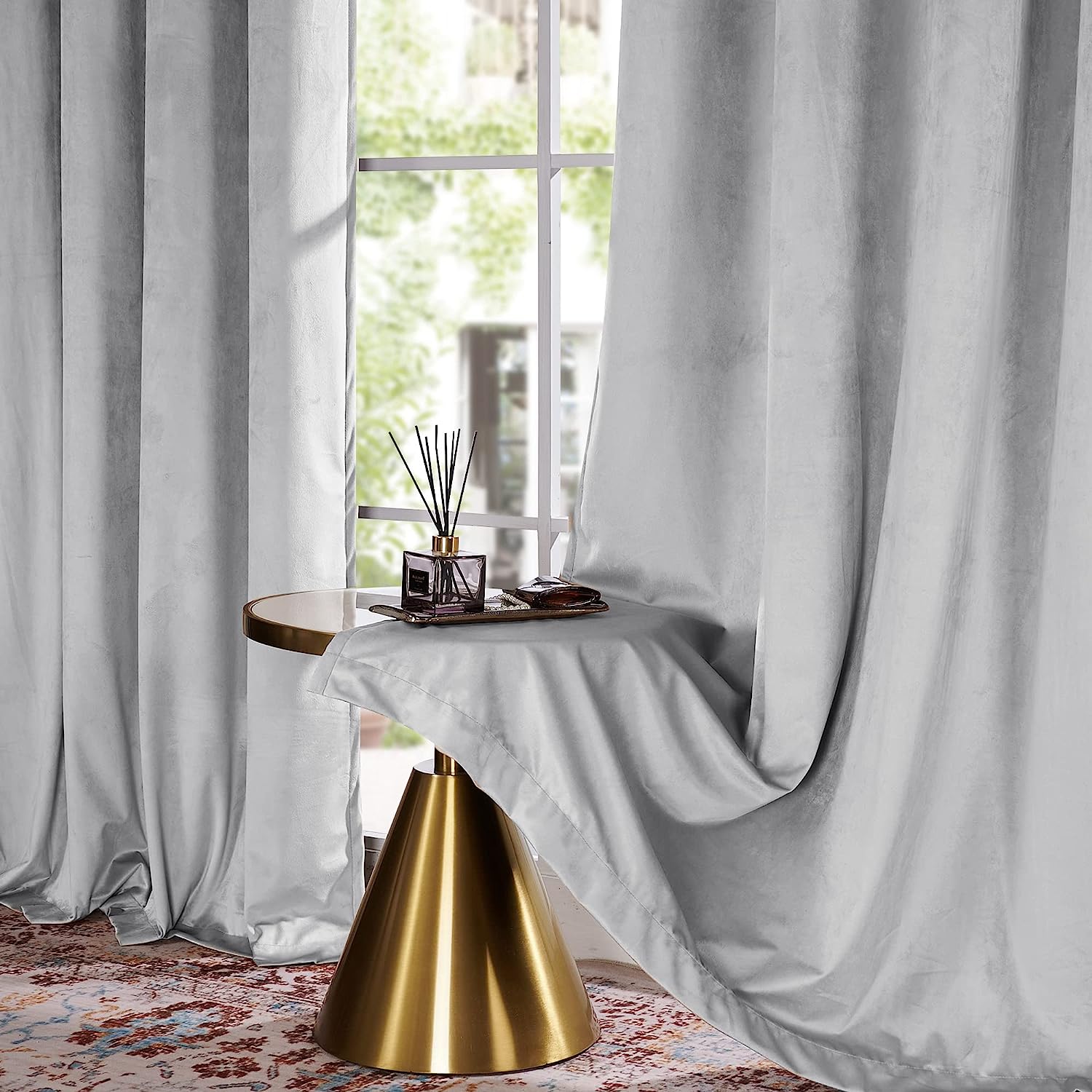 KNOTTING HOME Room Darkening Plain Velvet Eyelet Door Curtains for Living Room ,Bedroom ,Kitchen in Silver Color