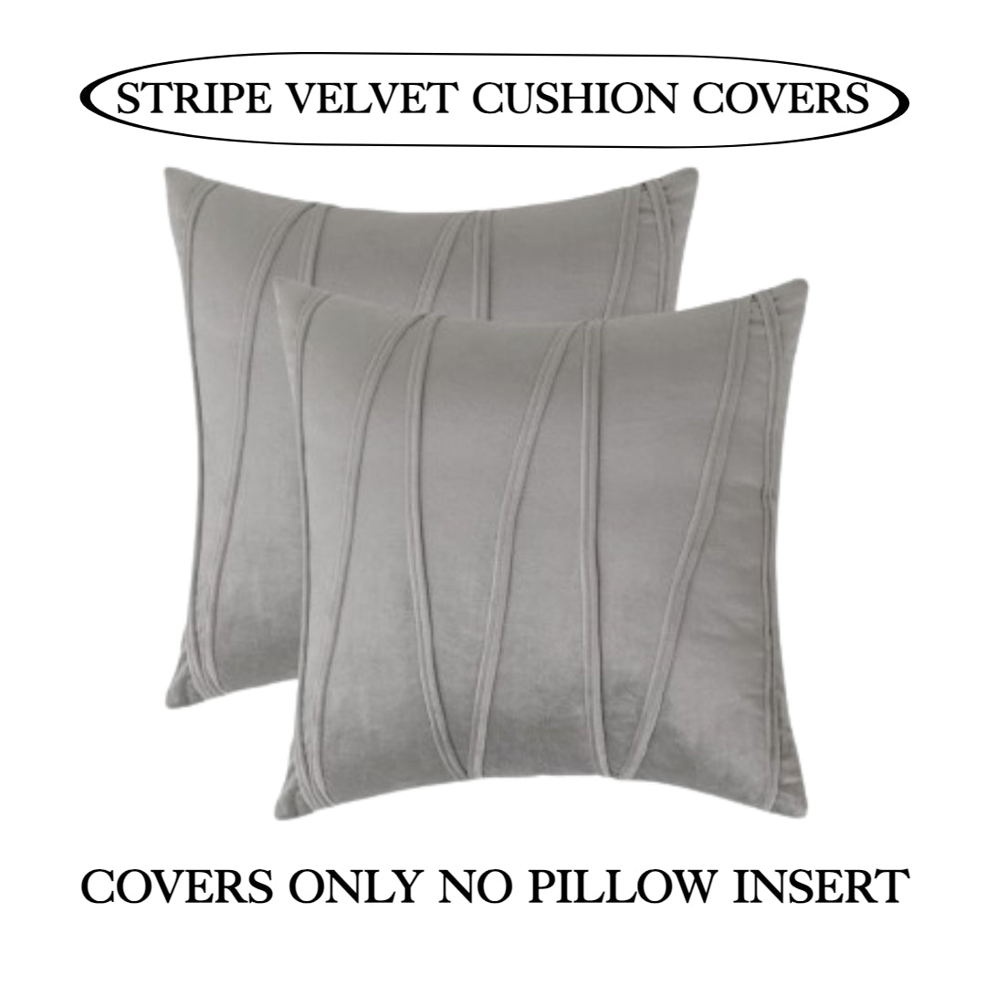 Knotting Home Decorative Striped Throw Pillow Covers  Silver Color Soft Solid Velvet Pillow Covers Cushion Case with Zigzag Pattern for Sofa Bedroom