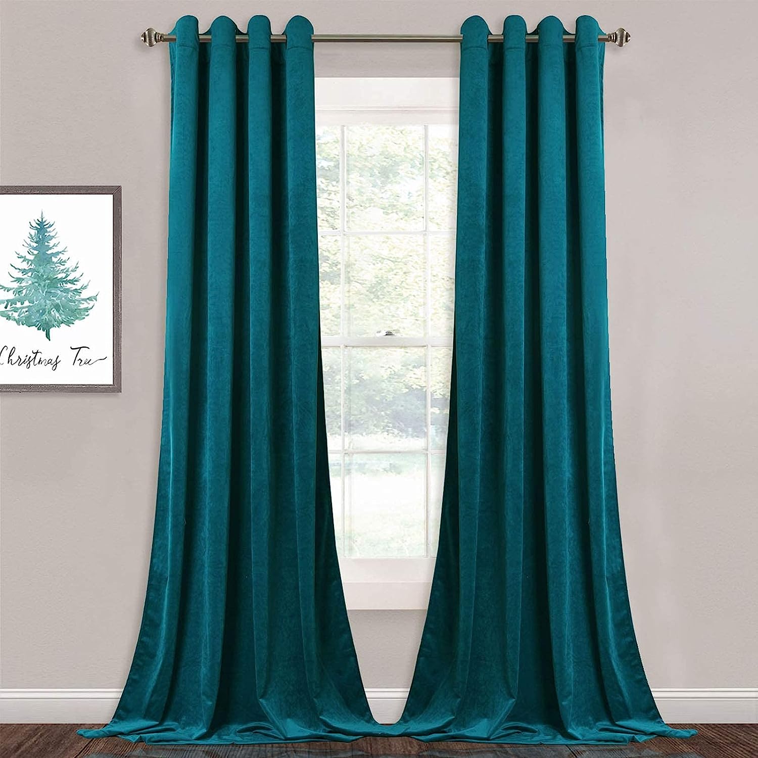 KNOTTING HOME Room Darkening Plain Velvet Eyelet Door Curtains for Living Room ,Bedroom ,Kitchen in Deep teal Color