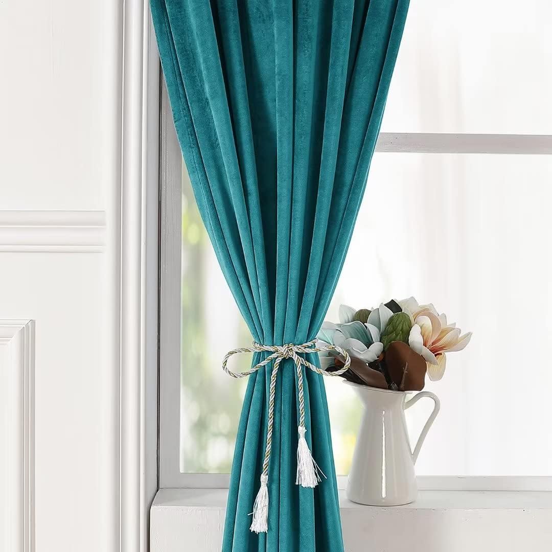 KNOTTING HOME Room Darkening Plain Velvet Eyelet Door Curtains for Living Room ,Bedroom ,Kitchen in Deep teal Color