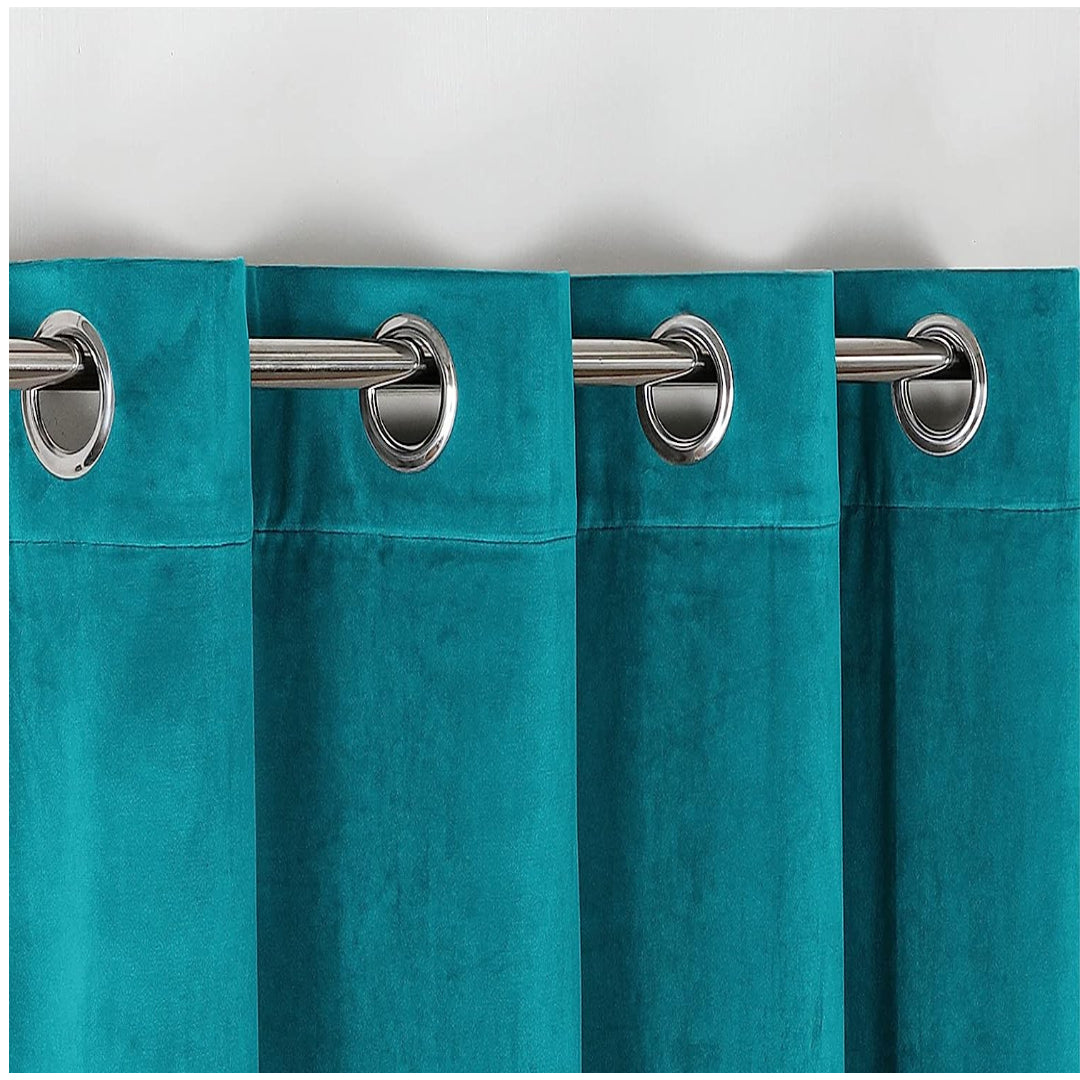 KNOTTING HOME Room Darkening Plain Velvet Eyelet Door Curtains for Living Room ,Bedroom ,Kitchen in Teal Color